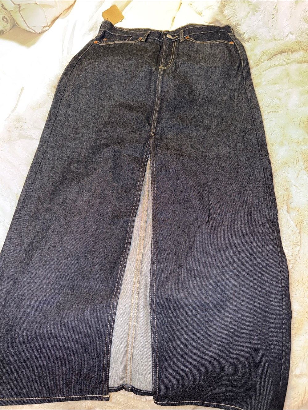 Levi's Dark Blue Denim Midi Skirt with Front Slit